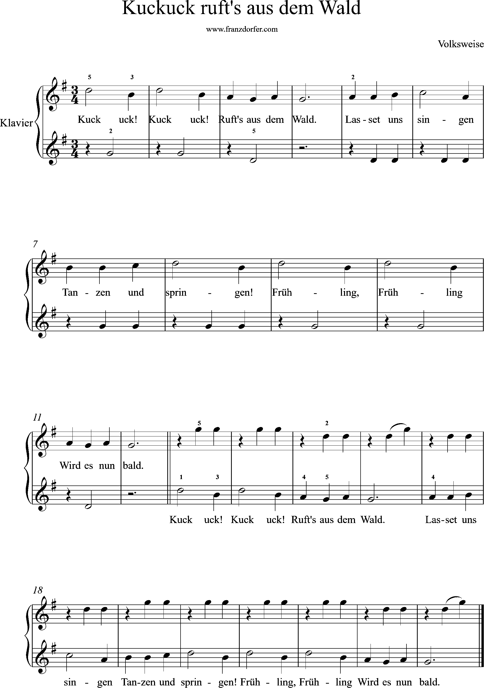 klaviernoten, Ferdinand Beyer, op.101, G-Dur, Kuckuck